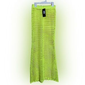 NWT Neon Yellow Mesh Fishnet Coverup Maxi Skirt Size Small Swim